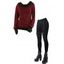 Daily Women Outfit Colorblock Cowl Neck Thumb Hole Cuff Fitted Waist Top and Grommet Buckle Skinny Leggings Set - Rouge Vineux S | US 4