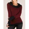 Daily Women Outfit Colorblock Cowl Neck Thumb Hole Cuff Fitted Waist Top and Grommet Buckle Skinny Leggings Set - Rouge Vineux S | US 4