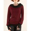 Daily Women Outfit Colorblock Cowl Neck Thumb Hole Cuff Fitted Waist Top and Grommet Buckle Skinny Leggings Set - Rouge Vineux S | US 4