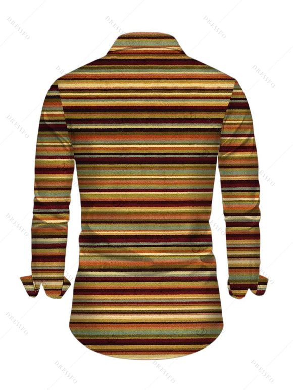 Men's Vintage Shirt Colorblock Striped Print Button Up Long Sleeve Ethnic Shirt - Brun 5XL
