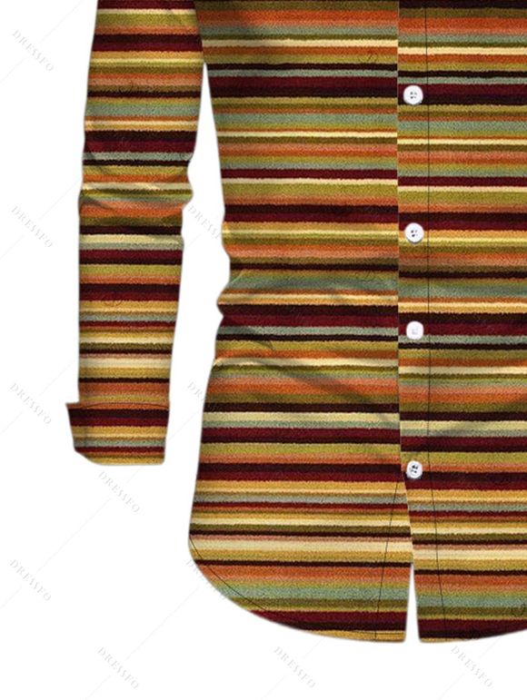 Men's Vintage Shirt Colorblock Striped Print Button Up Long Sleeve Ethnic Shirt - Brun 5XL