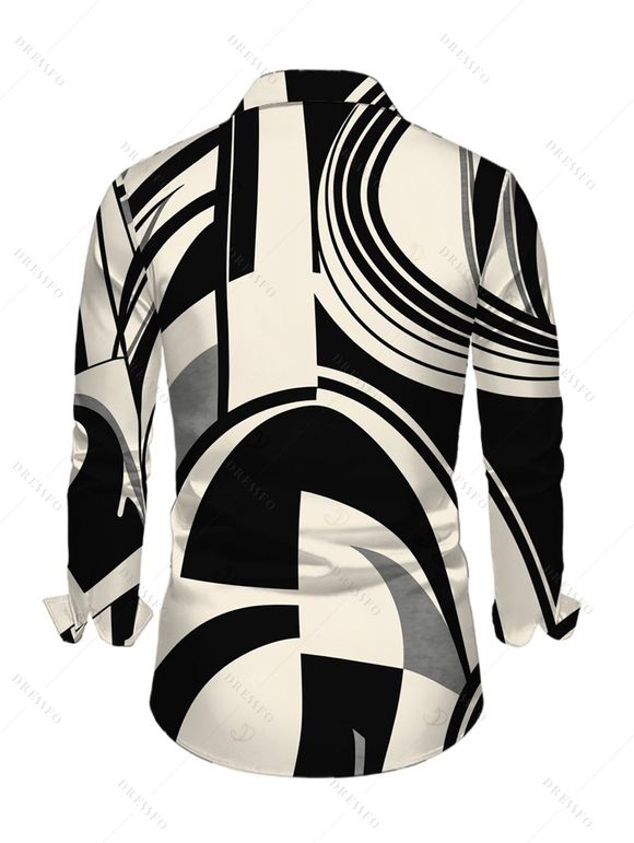 Men's Casual Shirt Abstract Geometric Print Button Up Long Sleeve Shirt - Noir M