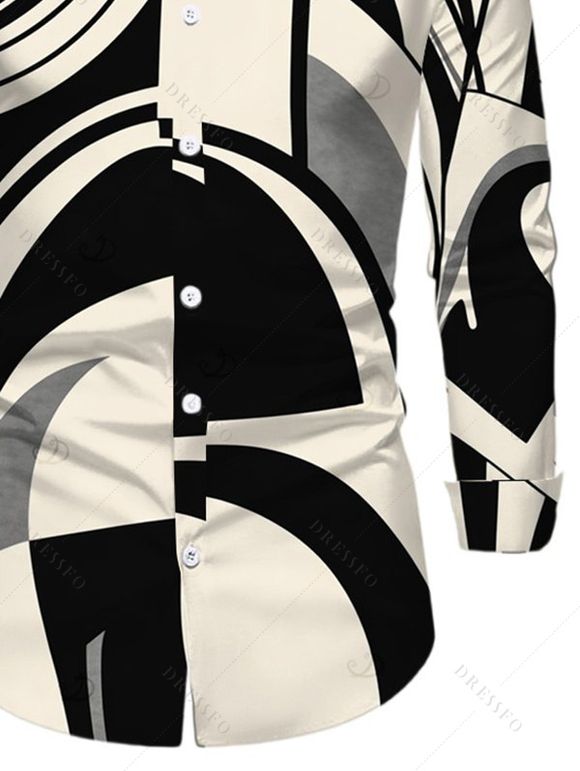 Men's Casual Shirt Abstract Geometric Print Button Up Long Sleeve Shirt - Noir M