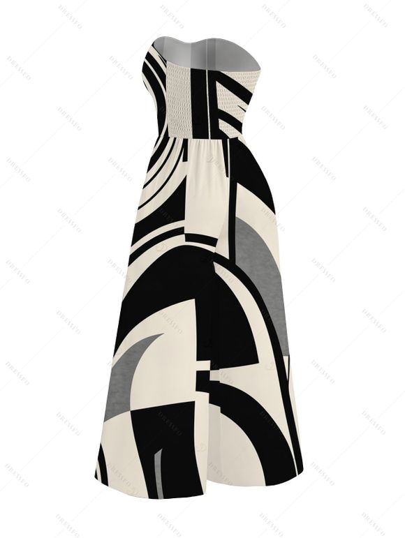 Casual Jumpsuit Abstract Geometric Print Bowknot Pocket Off the Shoulder Jumpsuit - Noir S | US 4