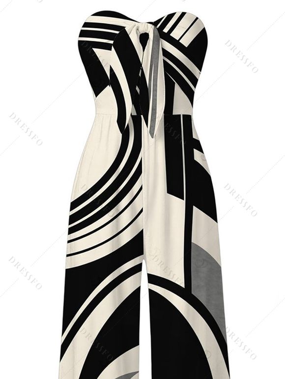 Casual Jumpsuit Abstract Geometric Print Bowknot Pocket Off the Shoulder Jumpsuit - Noir S | US 4