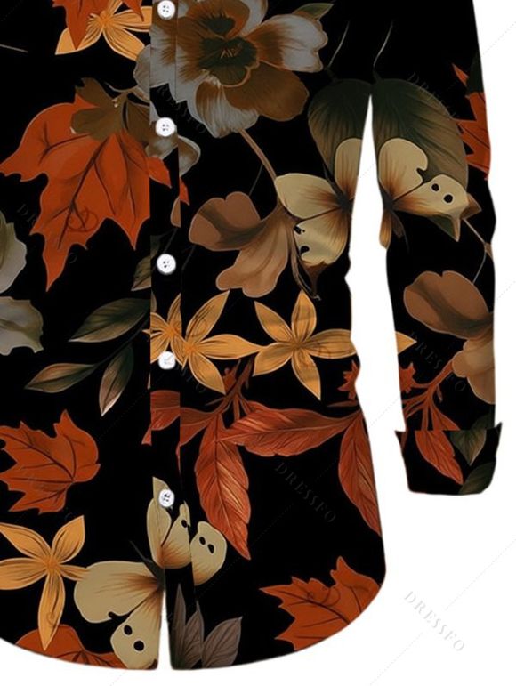 Men's Vacation Vintage Shirt Colored Maple Print Button Up Long Sleeve Shirt - multicolor L
