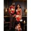 Vintage Vacation Couple Outfit Colored Rose Floral Print Draped Mesh Panel Crisscross Bodycon Dress and Long Sleeve Shirt Set - multicolor S | US 4