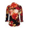 Vintage Vacation Couple Outfit Colored Rose Floral Print Draped Mesh Panel Crisscross Bodycon Dress and Long Sleeve Shirt Set - multicolor S | US 4