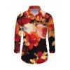 Vintage Vacation Couple Outfit Colored Rose Floral Print Draped Mesh Panel Crisscross Bodycon Dress and Long Sleeve Shirt Set - multicolor S | US 4