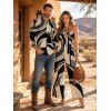 Casual Couple Outfit Abstract Geometric Print Bowknot Pocket Off the Shoulder Jumpsuit and Long Sleeve Shirt Set - Noir S | US 4