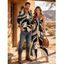 Casual Couple Outfit Abstract Geometric Print Bowknot Pocket Off the Shoulder Jumpsuit and Long Sleeve Shirt Set - Noir S | US 4