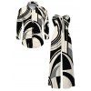 Casual Couple Outfit Abstract Geometric Print Bowknot Pocket Off the Shoulder Jumpsuit and Long Sleeve Shirt Set - Noir S | US 4