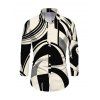 Casual Couple Outfit Abstract Geometric Print Bowknot Pocket Off the Shoulder Jumpsuit and Long Sleeve Shirt Set - Noir S | US 4