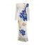 Vacation Dress Peony Floral Leaf Print Foldover Off the Shoulder Mesh Panel Long Sleeve Bodycon Dress - Abricot XL | US 12