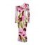 Vintage Vacation Dress Ink Painting Floral Print Mesh Panel Skew Neck Bodycon Dress - Rose XXL | US 14