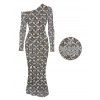 Party Vintage Dress Rhinestone Lattice Print Mesh Panel Skew Neck Bodycon Dress - Gris M | US 6