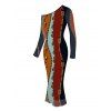 Vintage Dress Colorblock Vertical Stripe Chain Print Mesh Panel Skew Neck Bodycon Dress - multicolor A XXL | US 14
