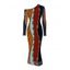 Vintage Dress Colorblock Vertical Stripe Chain Print Mesh Panel Skew Neck Bodycon Dress - multicolor A XXL | US 14