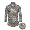 Men's Party Vintage Shirt Rhinestone Lattice Print Button Up Long Sleeve Shirt - Gris S