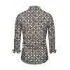 Men's Party Vintage Shirt Rhinestone Lattice Print Button Up Long Sleeve Shirt - Gris S