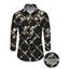 Men's Vintage Shirt Black Gold Chain Rhinestone Lattice Print Button Up Long Sleeve Shirt - Noir XL