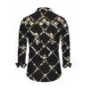 Men's Vintage Shirt Black Gold Chain Rhinestone Lattice Print Button Up Long Sleeve Shirt - Noir XL