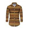 Men's Vintage Shirt Colorblock Striped Print Button Up Long Sleeve Ethnic Shirt - Brun 5XL
