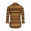 Vintage Couple Outfit Colorblock Striped Print Ruched Button Up Bodycon Shirt Dress and Long Sleeve Shirt Ethnic Set - Brun S | US 4