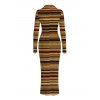 Vintage Couple Outfit Colorblock Striped Print Ruched Button Up Bodycon Shirt Dress and Long Sleeve Shirt Ethnic Set - Brun S | US 4
