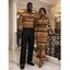 Vintage Couple Outfit Colorblock Striped Print Ruched Button Up Bodycon Shirt Dress and Long Sleeve Shirt Ethnic Set - Brun S | US 4