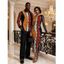 Vintage Couple Outfit Colorblock Vertical Stripe Chain Print Mesh Panel Skew Neck Bodycon Dress and Long Sleeve Shirt Set - multicolor A S | US 4