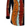 Vintage Couple Outfit Colorblock Vertical Stripe Chain Print Mesh Panel Skew Neck Bodycon Dress and Long Sleeve Shirt Set - multicolor A S | US 4