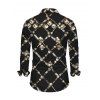 Vintage Party Couple Outfit Black Gold Chain Rhinestone Lattice Print Mesh Panel Skew Neck Bodycon Dress and Long Sleeve Shirt Set - Noir S | US 4