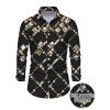 Vintage Party Couple Outfit Black Gold Chain Rhinestone Lattice Print Mesh Panel Skew Neck Bodycon Dress and Long Sleeve Shirt Set - Noir S | US 4