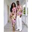Vintage Vacation Couple Outfit Ink Painting Floral Print Mesh Panel Skew Neck Bodycon Dress and Long Sleeve Shirt Set - Rose S | US 4