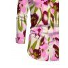 Vintage Vacation Couple Outfit Ink Painting Floral Print Mesh Panel Skew Neck Bodycon Dress and Long Sleeve Shirt Set - Rose S | US 4