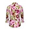 Vintage Vacation Couple Outfit Ink Painting Floral Print Mesh Panel Skew Neck Bodycon Dress and Long Sleeve Shirt Set - Rose S | US 4