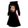 Holiday Hoodie Dress Santa Claus with Christmas Hat Floral Leaf Print Lace Up Drawstring A Line Hooded Dress - Noir S | US 4