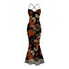 Vacation Vintage Dress Colored Maple Print Draped Mesh Panel Crisscross Bodycon Dress - multicolor S | US 4