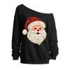Christmas Sweatshirt Cute Beaded Santa Claus Print Skew Neck Long Sleeve Pullover Holiday Sweatshirt - Noir L | US 8-10
