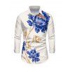 Men's Vacation Shirt Peony Floral Leaf Print Button Up Long Sleeve Shirt - Bleu 5XL