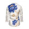 Men's Vacation Shirt Peony Floral Leaf Print Button Up Long Sleeve Shirt - Bleu 5XL