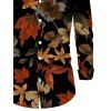Men's Vacation Vintage Shirt Colored Maple Print Button Up Long Sleeve Shirt - multicolor L