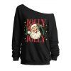 Christmas Sweatshirt Santa Claus Letter Print Skew Neck Long Sleeve Pullover Holiday Sweatshirt - Noir XL | US 12