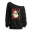 Christmas Sweatshirt Santa Claus Letter Print Skew Neck Long Sleeve Pullover Holiday Sweatshirt - Noir XL | US 12