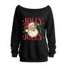 Christmas Sweatshirt Santa Claus Letter Print Skew Neck Long Sleeve Pullover Holiday Sweatshirt - Noir XL | US 12