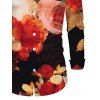 Men's Vintage Vacation Shirt Colored Rose Floral Print Button Up Long Sleeve Shirt - multicolor L