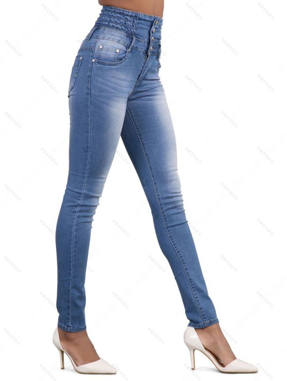 Daily Women Outfit Solid Color Cable Knit Hollow Out V Neck Pointed Hem Tassel Loose Sweater and Button Fly Pocket Skinny Jeans Set - Gris Clair S | US 4