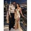 Party Couple Outfit Solid Color Ruched High Slit Bodycon Dress and Long Sleeve Satin Shirt Evening Set - Champagne S | US 4