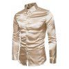 Party Couple Outfit Solid Color Ruched High Slit Bodycon Dress and Long Sleeve Satin Shirt Evening Set - Champagne S | US 4